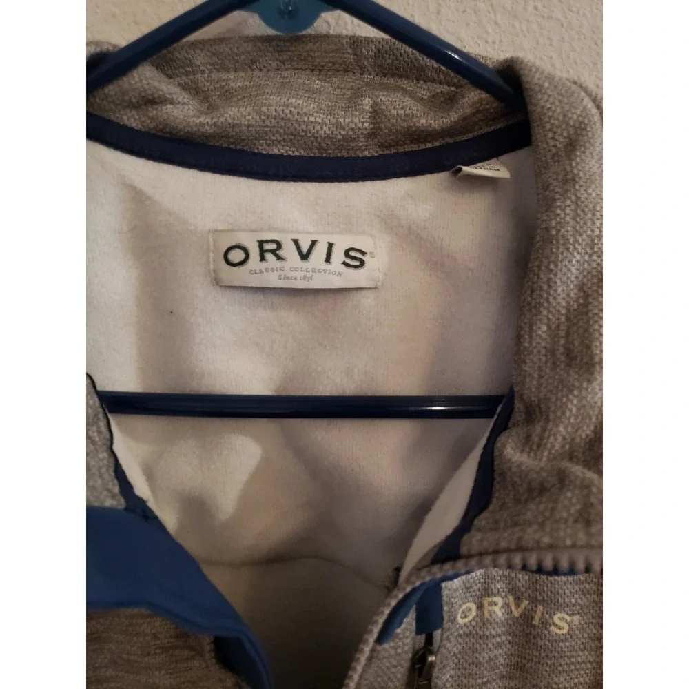 ORVIS Blue & Gray Bonded Mesh Full Zip Fleece‎ Jacket Zip Pockets XL